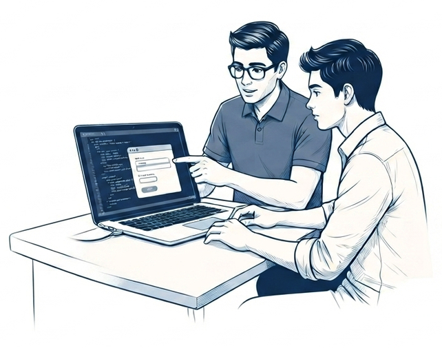 Apex trainer guiding a student on a laptop